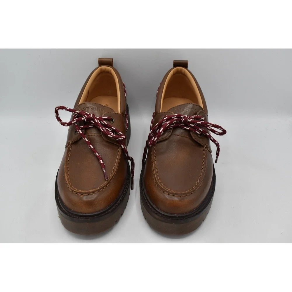 Sperry 2 Eye Women Size 7 Brown Leather Lug Slip On Boat Shoes Coquette Preppy